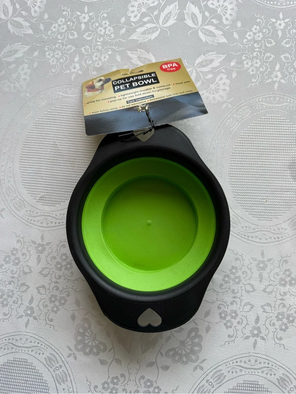 Collapsible Pet Bowl - Green Silicone with Black Rim